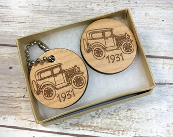 Model A Ford Key Chain and Matching Magnet. Seven models to choose from. Personalized wording available on key chain