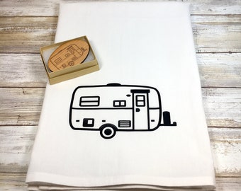 Large Egg Camper Flour Sack Dish Towel and Magnet, Glamping Kitchen, Camper Decor, Casita Trailer, Boler, Burro, Parkliner, Scamp Egg Rally