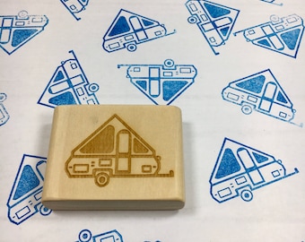 A-frame Pop Up Camper Rubber Ink Stamp