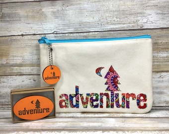 Colorful Adventure Camping Gear Bag, Matching Keychain, Gift for Girl Camper, Adventure Honeymoon, Wanderlust Wedding, Hike, Camp, Outdoors