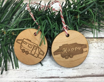 Hybrid Pop Up Camper and Happy Camper set of two Christmas Ornaments, Camper Gift Tags, Hybrid Camping Trailer, Hybrid Glamper, Glamping