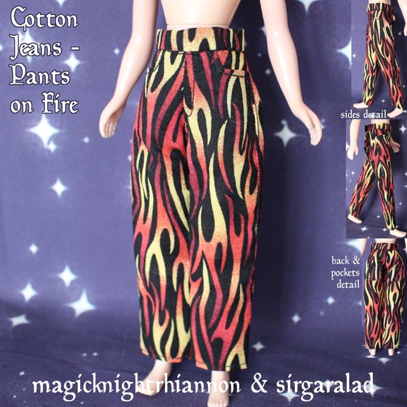 Flames / Fire Print Cotton Jeans 