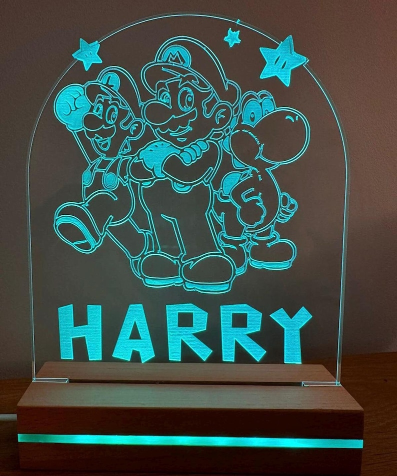 Personalised Gaming characters acrylic LED lamp night light with RGB colour changing lights with static, flash or fading modes. Great gift. image 1