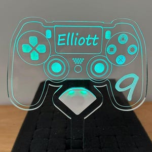 Game controller Light up Cake Topper personalised acrylic . Colour changing or static lights. Fade, flash. Battery, no cables. Freestand LED