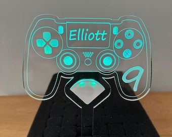 Game controller Light up Cake Topper personalised acrylic . Colour changing or static lights. Fade, flash. Battery, no cables. Freestand LED