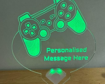 Game controller LED Cake Topper personalised acrylic light up. Colour changing or static lights. Fade, flash. Battery, no cables. Freestand