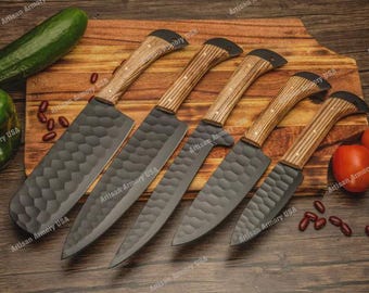 Handmade Damascus Steel Chef Knife Set: Walnut & Rosewood Handle, Christmas And birthday gifts, Ideal for Him or Her ,good Occasion
