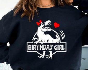 Sudadera de dinosaurio para niña de cumpleaños, regalo de fiesta de T-Rex, sudadera de saurio para niña de cumpleaños, atuendo de cumpleaños de dinosaurio, regalo de fiesta de cumpleaños de dinosaurio, camiseta de T Rex