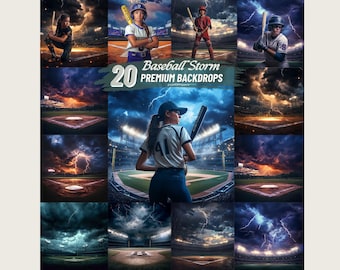Baseball Digital Backdrops for Sports Photography Baseball Background for Baseball Banner School Sports Senior Portrait Photo Storm Field