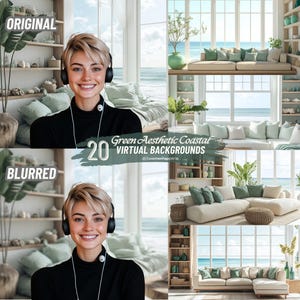 Zoom Background Coastal Green Aesthetic Backdrop Summer Zoom Backdrops Meeting Backgrounds Elegant Virtual Backgrounds Beach Background