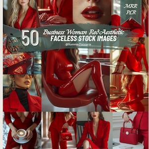 Luxury Business Woman Red Aesthetic Faceless Stock Photos MRR and PLR Girl Boss Faceless Marketing Images Professional Stock Photography