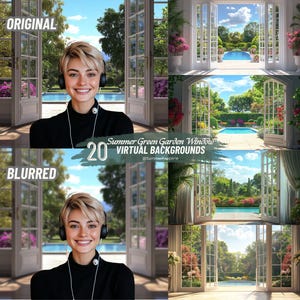 Zoom Background of a French Window Garden Backdrop Summer Green Virtual Backdrops Meeting Backgrounds Elegant Virtual Backgrounds Soft Focus
