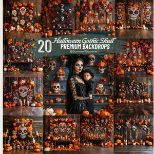 Gothic Skull Halloween Digital Background with Photoshop Overlay, Spooky Ghost and Skull Backdrops, Halloween Photography Composite Overlay