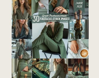 Luxury Business Woman Stock Photo Green Aesthetic Faceless Branding CEO Image Entrepreneur Digital Photo for Business Marketing MRR PLR