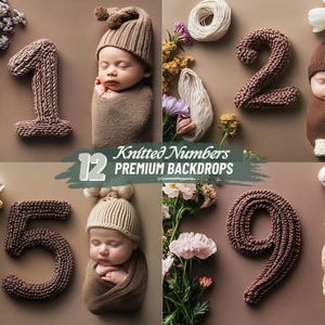 Fondos digitales para recién nacidos, superposiciones editables de Photoshop para los primeros doce meses del bebé, fondo de estudio de inspiración bohemia y de punto