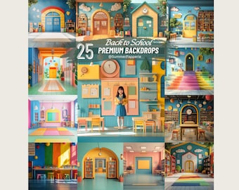 Back to School Digital Background with Classroom Backdrop School Overlay Fine Art Photography Canva Studio Background Educational Classroom