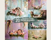 Swing Newborn Digital Backdrops Overlay Floral Studio Photography Backdrop with Texture Newborn Photography Overlays for Photoshop