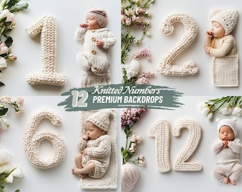 Newborn Knitted Digital Background | Baby First Year Milestone | Cozy Studio Backdrop Overlay for Newborn Photography & Photoshop Editing