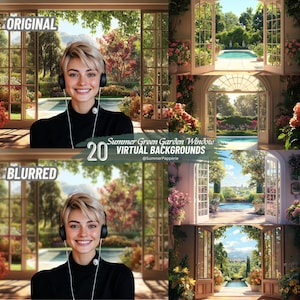 Zoom Background Summer Green Virtual Backdrops of a French Window Garden Backdrop Meeting Backgrounds Soft Focus Elegant Virtual Backgrounds