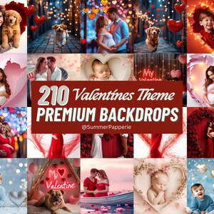 Valentine&#39;s Day Digital Backdrops Bundle Heart Overlays Romantic Composite Backgrounds Valentine&#39;s Heart Background Photography Editing