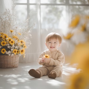 Sunflower Digital Background Creative Children Composite Warm Room Sunflower Background Photoshop Overlay Summer Floral Background Overlays
