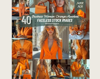 Lyxig affärskvinna orange estetik ansiktslösa stockbilder med MRR- och PLR-rättigheter, marknadsföringsflickors chefsbilder för skapande av digitalt innehåll
