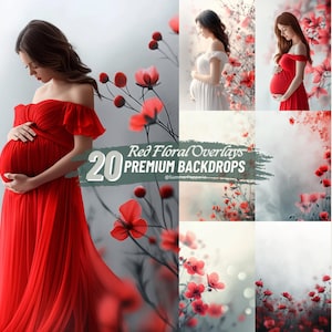 Red Floral Branch Backdrops Overlays Flower Branch Digital Overlay Maternity Backdrop Overlay Branch Overlay Summer Spring Photoshop Overlay