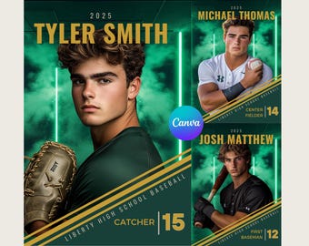 Baseball Team Canva Template Baseball Hintergrund für Sport Poster Design Senior Sports Banner Memory Mates Digitaler Hintergrund Sport Vorlage