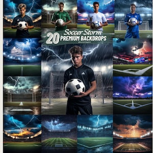 Soccer Digital Backdrops for Sports Photography Soccer Background for Soccer Banner School Sports Senior Portrait Photo Storm Field Backdrop