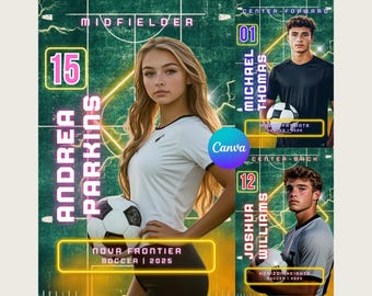 Plantilla editable para póster y pancarta de fútbol en Canva. Fondo digital personalizable para pósteres de la noche de graduación y pancartas deportivas de institutos.