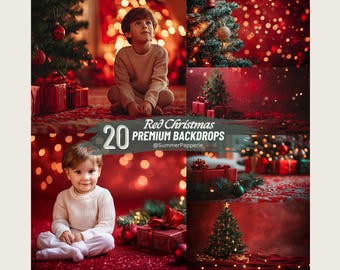 Christmas Red Studio Digital Background Tree Overlay Festive Holiday Portrait Backdrop Creative Children Composite Photo Overlay Photoshop