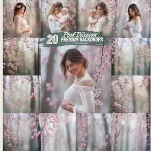 Pink Floral Branch Background Overlays Maternity Backdrops Blooming Flower Overlays Blurred Branch Overlay Photoshop Composite Summer Spring