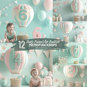 Fondos digitales en tonos pastel para bebés para los primeros doce meses, superposiciones de hitos para recién nacidos, fondo para fotografía del primer año, fondo para estudio de Photoshop