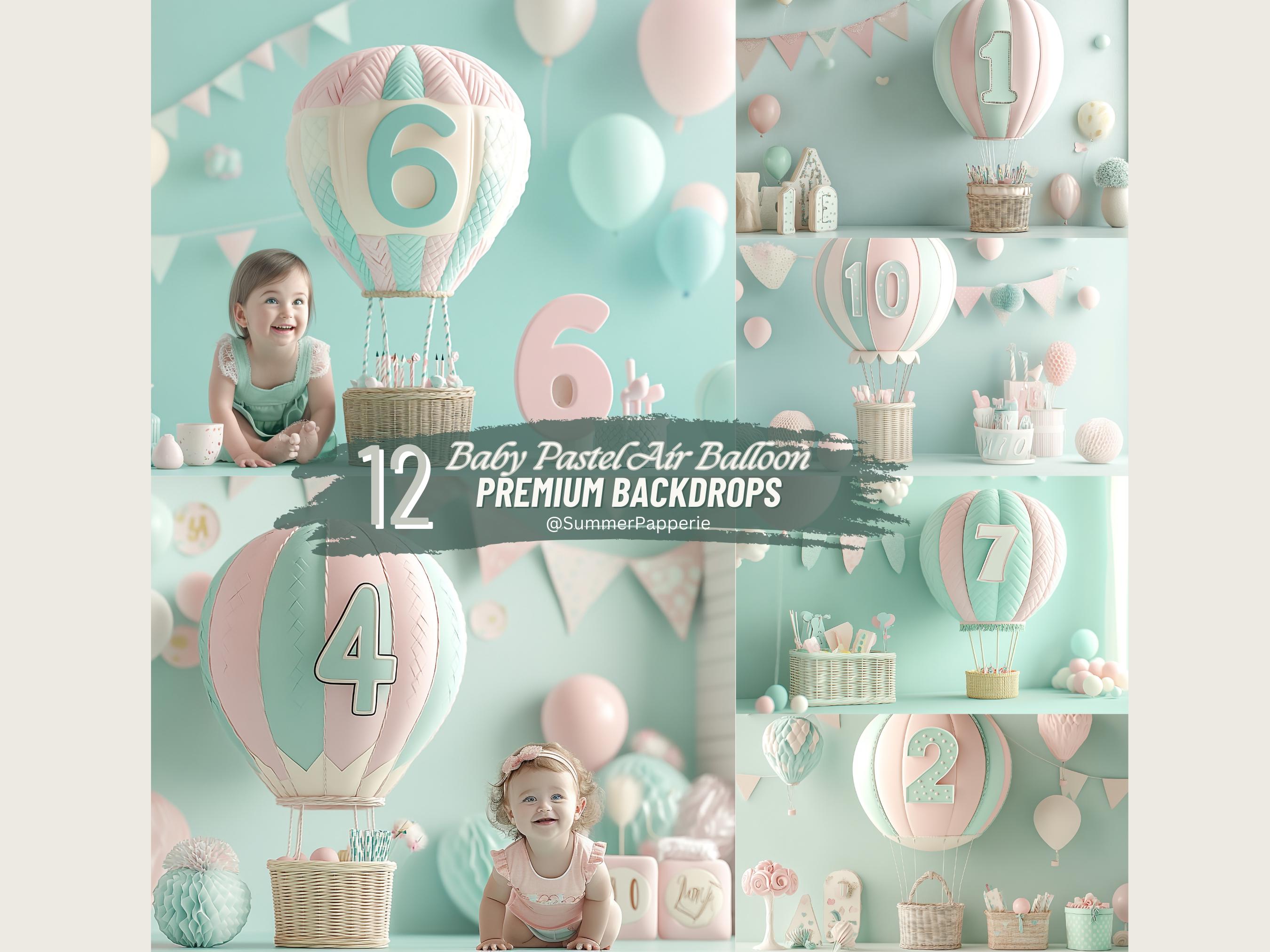Baby Pastel Digital Backgrounds for First Twelve Months Newborn Milestone Overlays First Year Photography Backdrop Photoshop Studio Backdrop