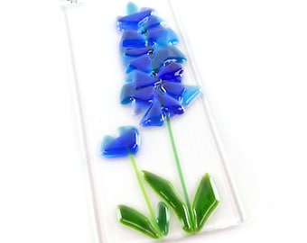 Sun Catcher, Fused Glass Bluebonnet Flower, Texas Wildflower Garden Art, Glass Art Wall Hanging, Housewarming Gift