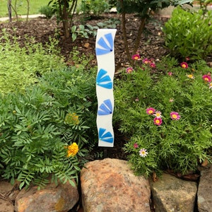 Fused Glass Flower Garden Stake: Blue Outdoor Plant Art