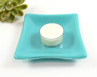 Fused Glass Trinket Ring Dish Turquoise