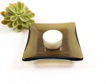 Fused Glass Trinket Dish, Ring Dish, Tealight Plate, Transparent Bronze