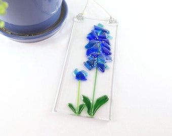 Sun Catcher, Fused Glass Bluebonnet Flower, Texas Wildflower Garden Art, Glass Art Wall Hanging, Housewarming Gift