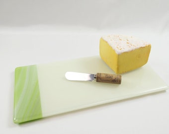 Cheese Tray, Fused Glass Appetizer Plate, Cheese Board with Cork Spreader, Green