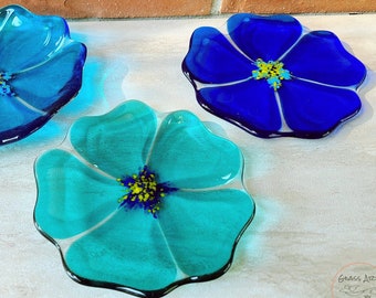 Fused Glass Flower Plate, Art Glass Bowl, Gardener Gift, Flower Bowl