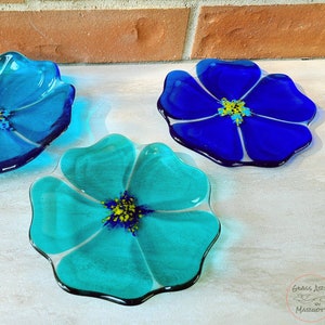 Fused Glass Flower Plate, Art Glass Bowl, Gardener Gift, Flower Bowl image 1