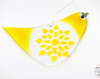 Glass Bird Garden Art, Yellow Canary Bird, Fused Glass Ornament