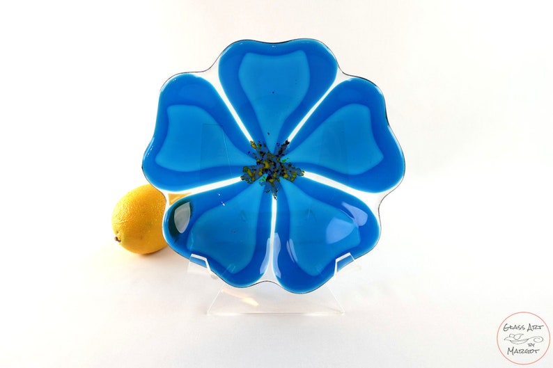 Fused Glass Flower Plate, Art Glass Bowl, Gardener Gift, Flower Bowl image 3