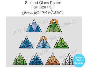 Stained Glass Mountains Pattern, Sun Catcher Variations