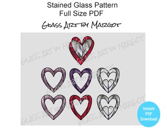Stained Glass Heart Patterns, Sun Catcher Pattern, Stained Glass Valentines Day Pattern