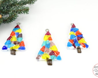 Holiday Tree Christmas Ornament, Fused Glass Mosiac Multi Colors