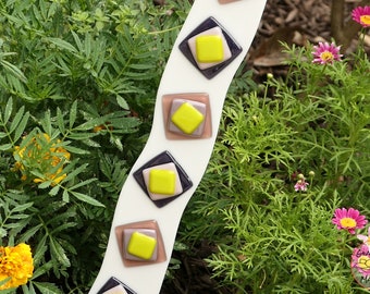 Garden Art, Outdoor Glass Flower Garden Décor, Fused Glass Geometric Garden Stake, Plant Stake, Purple Yellow