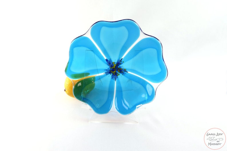 Fused Glass Flower Plate, Art Glass Bowl, Gardener Gift, Flower Bowl image 5