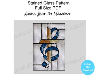 Stained Glass Pattern, Music Clef with Cross